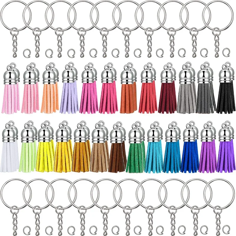 Make Keychain Kit Leather Tassels Bulk with Silver Key Chain Rings and Jump for DIY Tassel Cr |