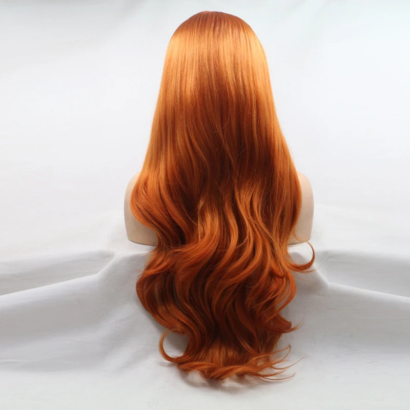 

DANBO copper red long wavy synthetic female wig natural curly lace front suitable for parties