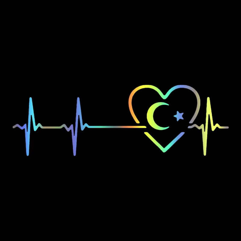 30x10 см высечка виниловая наклейка Турецкий флаг полумесяц сердцебиение