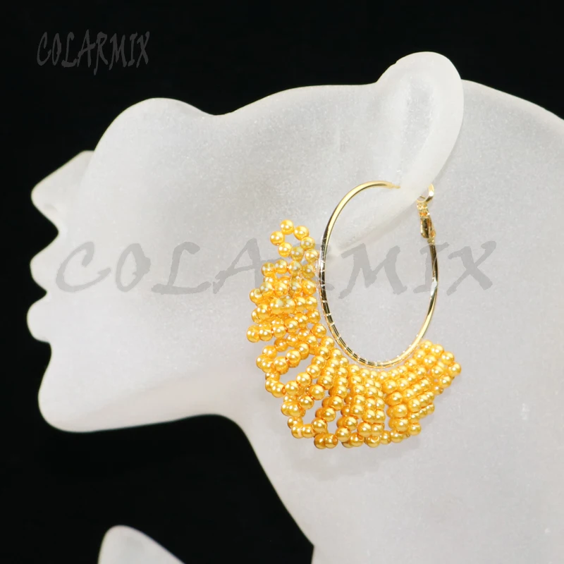 6 пар большие круглые серьги цветные красочные нанизанные бисером большой круг