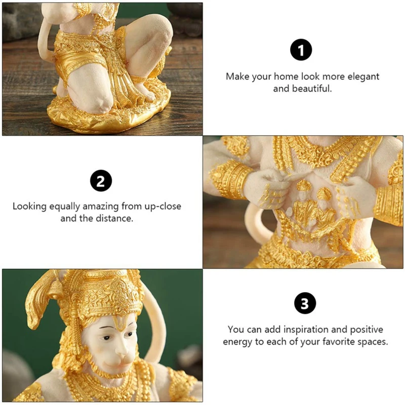 

Gold Hanuman Statue Indian Lord Sculpture India Figurine Collection Idol Murti Pooja Sculpture for Decor Ornament