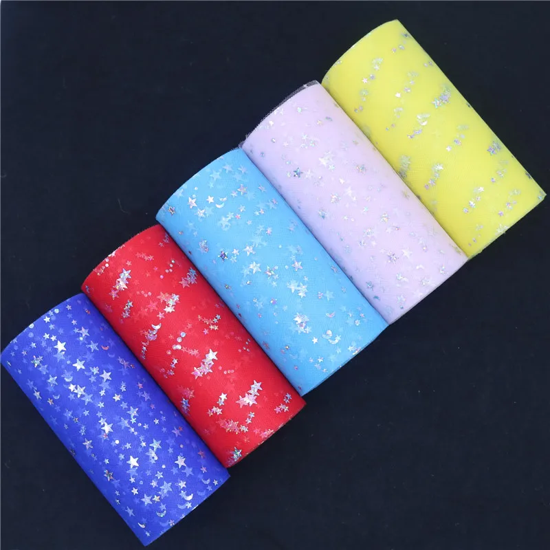 15 см 25 лет лазерные блестки Звезда Луна Тюлевая ткань детский душ зимние