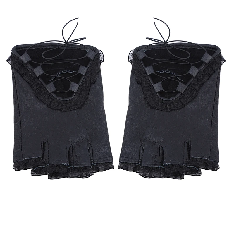 

2020 New Ladies Black Lace Leather Half Finger Gloves Fashion Dance Show Driving Gloves
