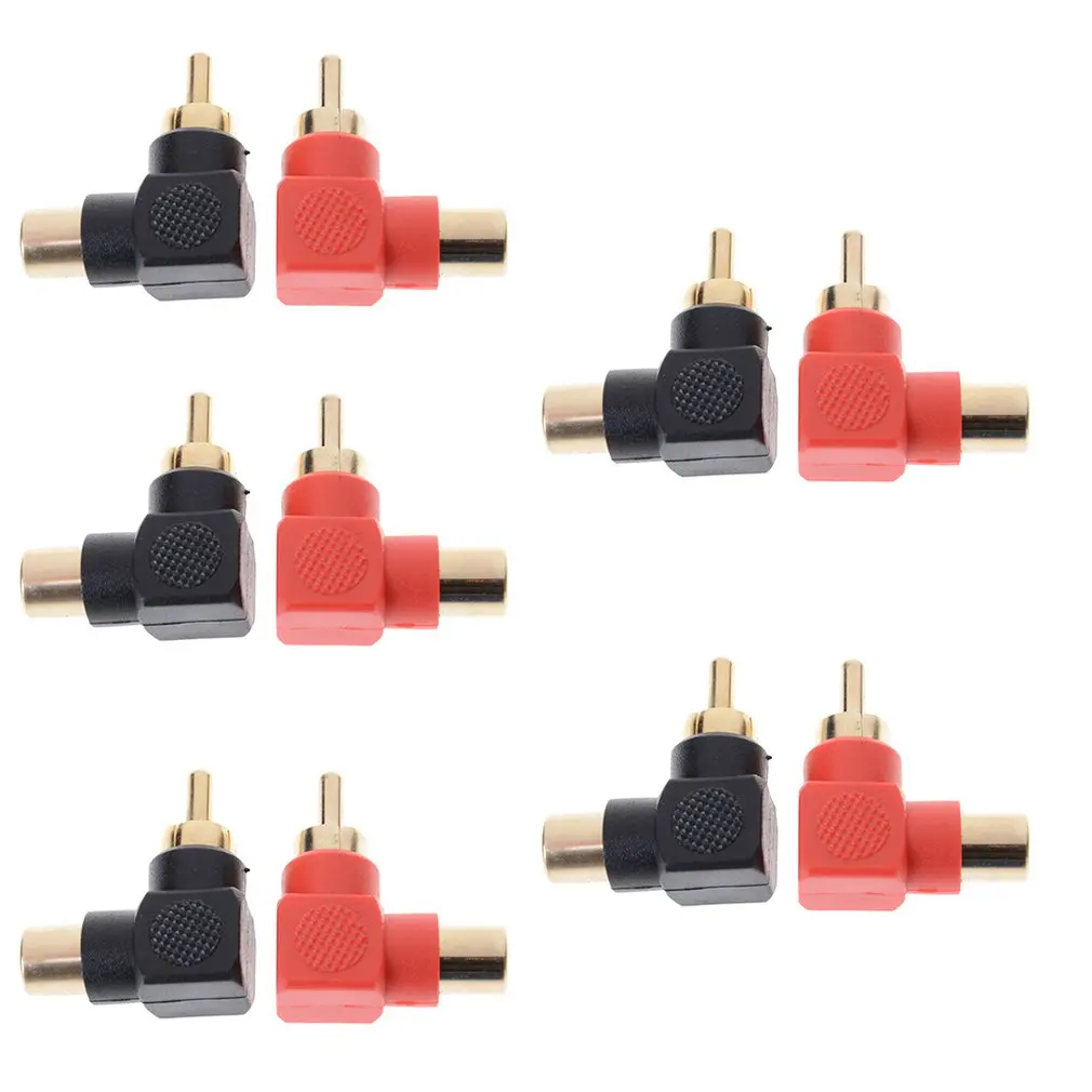 

10Pc Rca Right Angle Connector Plug Adapters M/F Male To Female 90 Degree Elbow