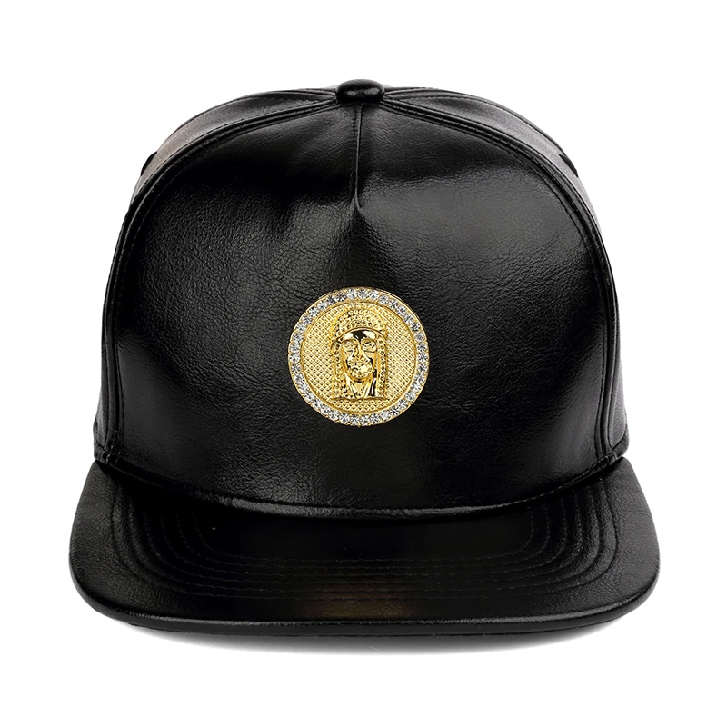 Black Leather  Metal Jesus Baseball Cap Adjustable Snapback Hats Gorras Hip Hop Style for Women Gold Belt Summer Drop Shipping