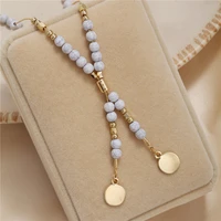 bohemian long chain necklace handmade green white turquoise stone beads necklaces for women coin pendant necklace party jewelry