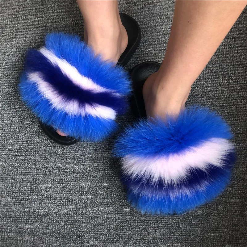 Шлепанцы ZDFURS женские с лисьим мехом сланцы пляжные сандалии разноцветные для