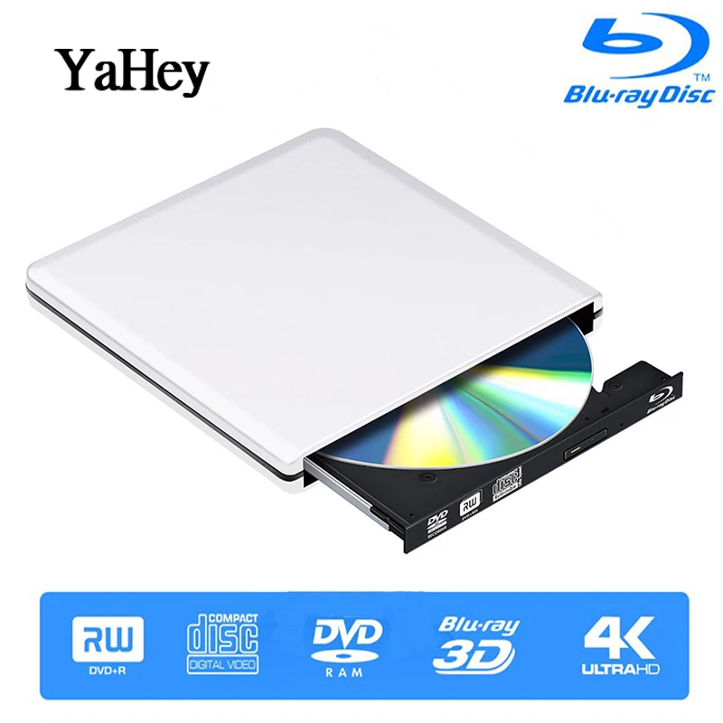 Yahey Bluray плеер Внешний оптический привод USB 3,0 Blu-Ray BD-ROM CD/DVD RW записывающее устройство Портативный для ноутбука Macbook