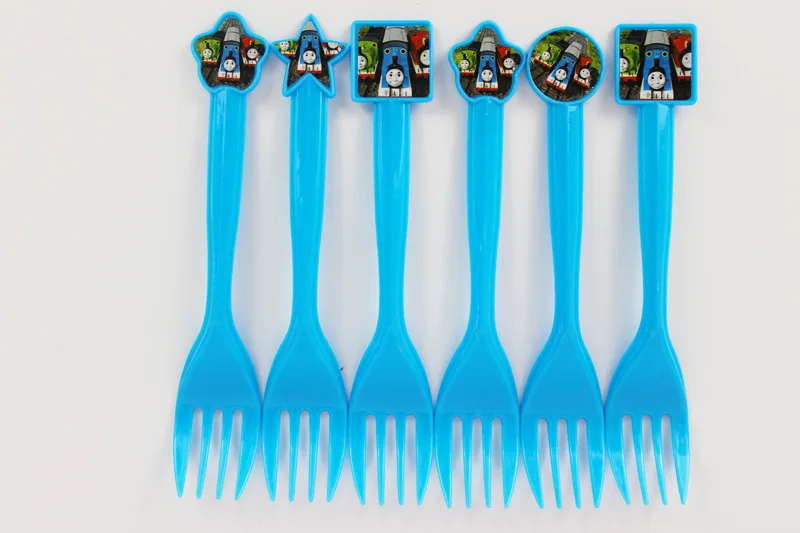 6pcs fork Томас поезд тематическая вечеринка на день рождения набор столовых приборов вечерние декоративная соломинка ребенок подростковый мальчик вечерние украшения - Цвет: 6pcs fork