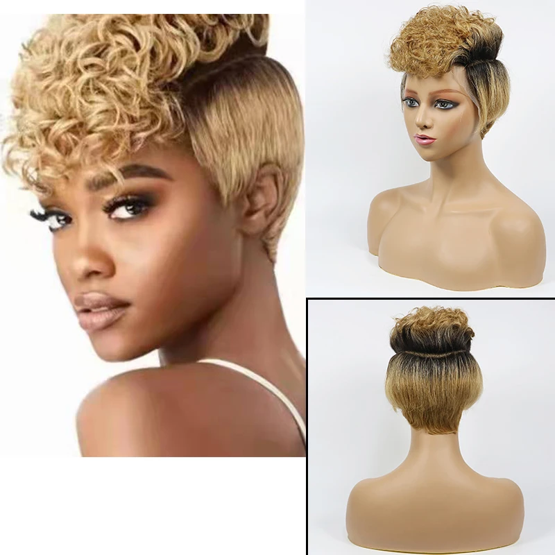 

2022 Новые короткие человеческие парики Remy кудрявые человеческие волосы парики с челкой вырезанные дешевые прозрачные парики для женщин 1B27 ...