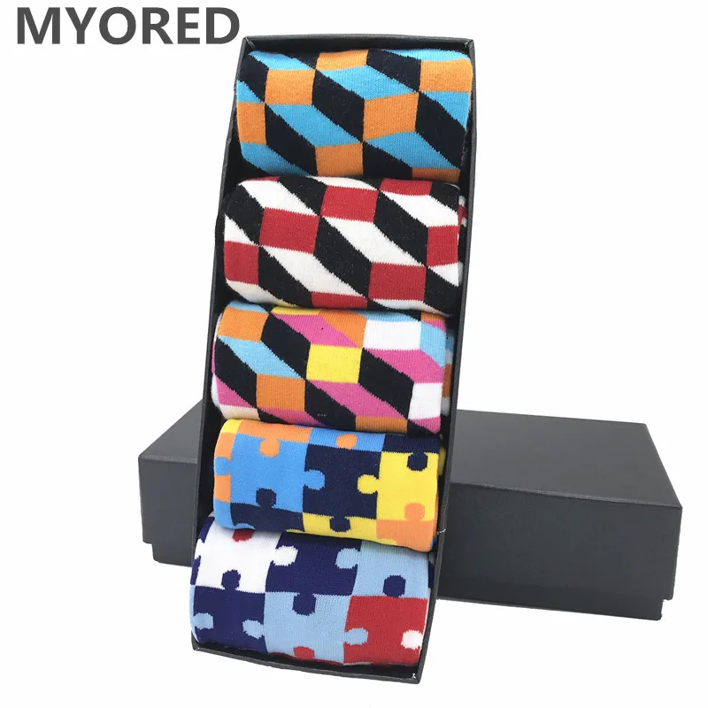 Новинка 2018 мужские носки MYORED 5 цветов забавный стиль цветные для мужчин деловые
