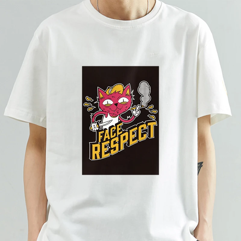 

Face Respect Hippie White T-Shirt Men Letter Pattern Print T Shirt Cotton Clothes Short Sleeve Tops O Neck Tees Male Streetwear
