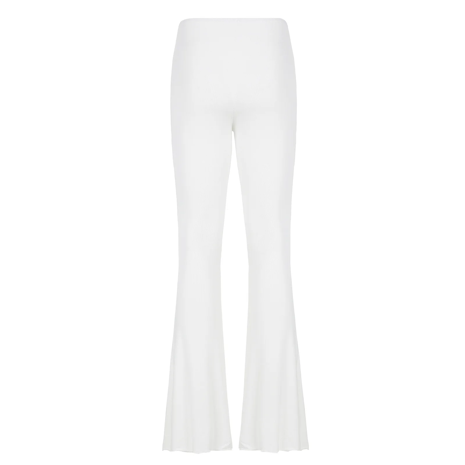 

Women Close-fitting Flared Pants Solid Color Elastic High Waist Ribbed Long Trousers for Summer White/ Brown