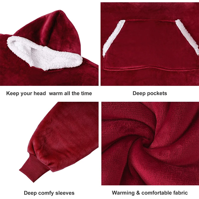 

Plaid Hoodies Blanket Women Oversized Hoodie Sweatshirt Female Winter Fleece Long Hooded Blanket With Sleeves Sudadera Mujer