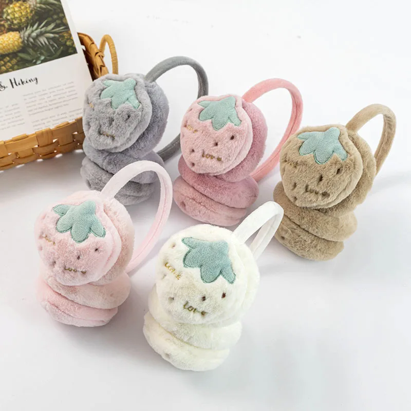 

Cute Cartoon Fruits Winter Plush Earmuffs Thick Warm Strawberry Earmuff Cold-proof Ear Warmers Outdoor Sports Ear Protection