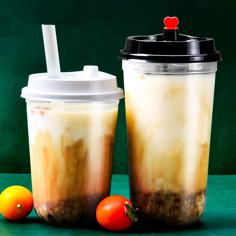 

50pcs U shape boba tea plastic cup 500ML 700ML disposable milk tea cup party thick fruit juice milkshake yogurt beverage cup