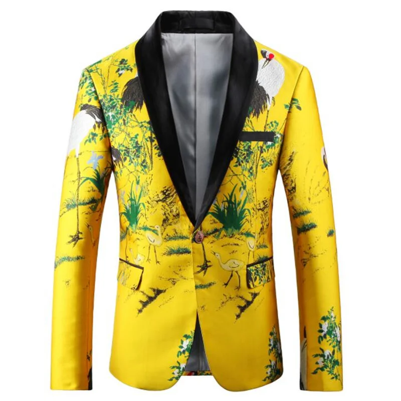 Yellow embroidery blazers mens digital printing suit Europe and America terno jaquetas кастюмы мужской traje de novio