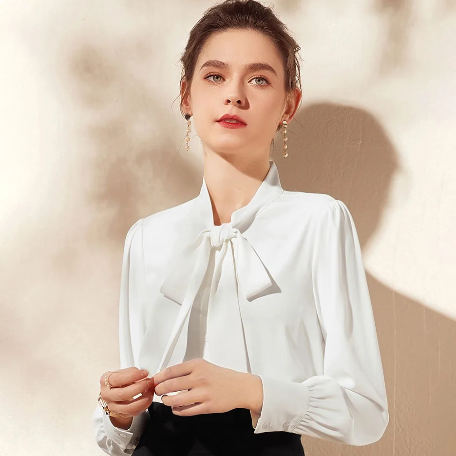 

Chiffon Women's Blouse Casual Girl's Shirt Bow Fashion Top Spring Autumn New Solid Clothing Buttons Lady Blusas Houthion