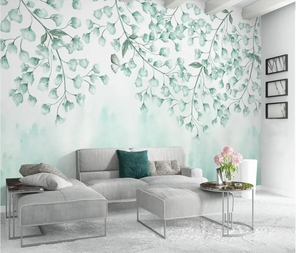 Green Leaf Mural Photo Wallpaper Sofa Background Contact Paper for TV 3d Wall Murals Papers Luxury Home Decor | Обустройство дома