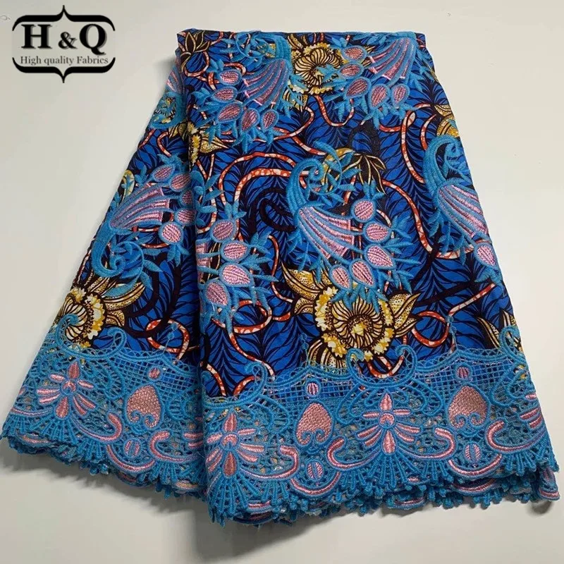 

H&Q newest african batik lace wax fabric 100% cotton embroidery 6 yards/piece nigerian guipure laces water soluble fabrics H1044