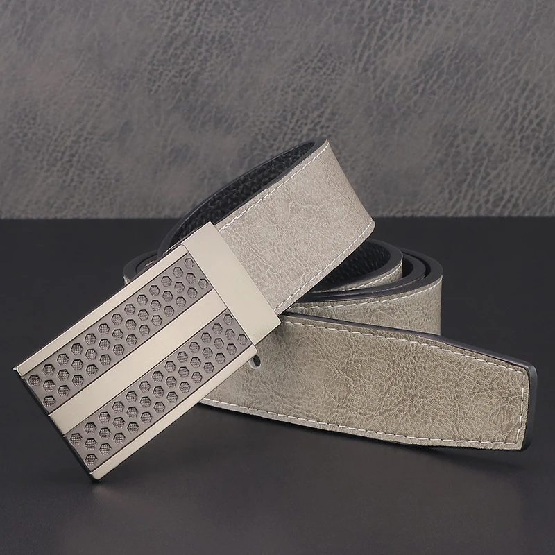 Fashion Grey Sliding Buckle Designer Belt Leather Bleu Belts Men's  Cowskin Luxury Brand Denim High-Quality Cintos Masculinos