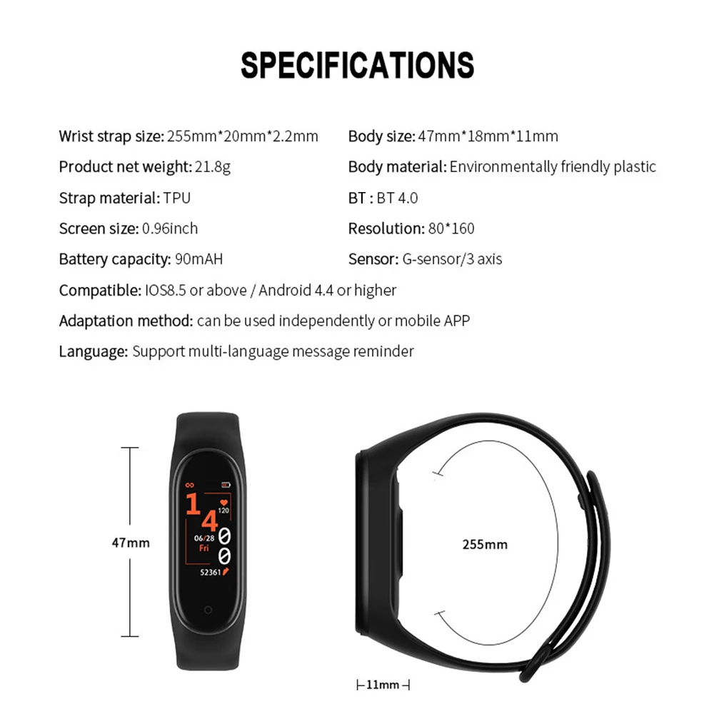 M4 смарт браслет 0 96 &quotэкран Bluetooth 4 Смарт часы для мужчин фитнес трекер пульсометр