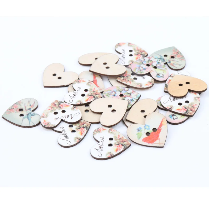 Деревянные пуговицы в форме сердца цветов птиц 2 отверстия рукоделие шитье