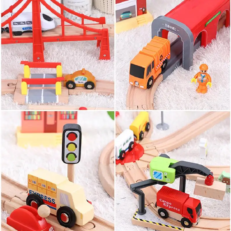 Деревянный трек игрушечный поезд высокоскоростная железнодорожная станция