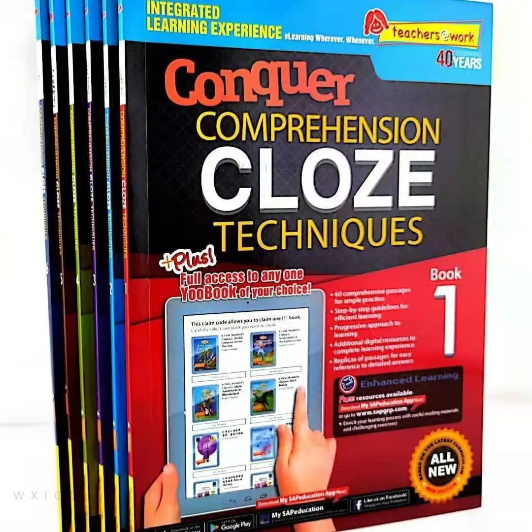 6 Pcs/Set Sap Conquer Comprehension CLOZE Techniques Grade 1-6 Children Primary School English Learning Reading Textbook
