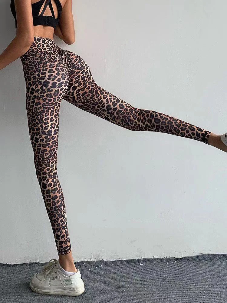 Hot Sexy Fitness Pants Female Snakeskin Leopard Print High Waist Yoga Pants Spring European and American Peach Hip Leggings