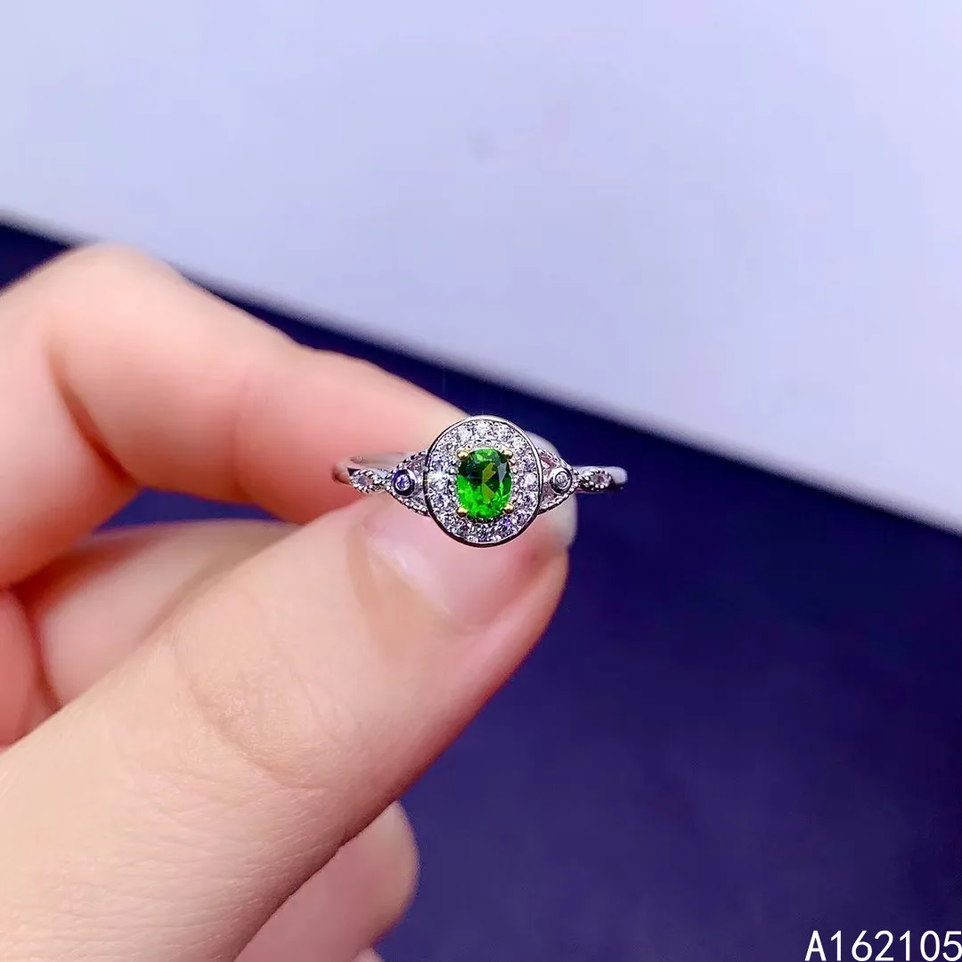 

925 pure silver Chinese style natural diopside women's luxury classic small oval adjustable gem ring fine jewelry support detect