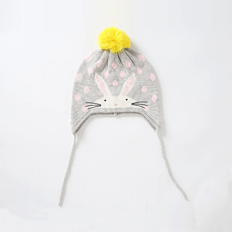 Зимняя шапка ушанка для девочек Осенняя вязаная с теплым кроликом детская