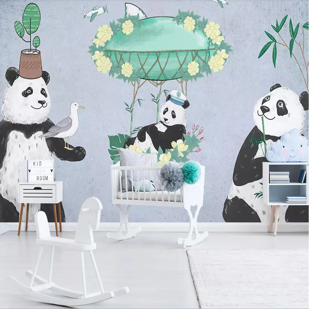 

3D-обои Milofi на заказ, настенные современные черно-белые Мультяшные панды, фон для детской комнаты, декоративные обои