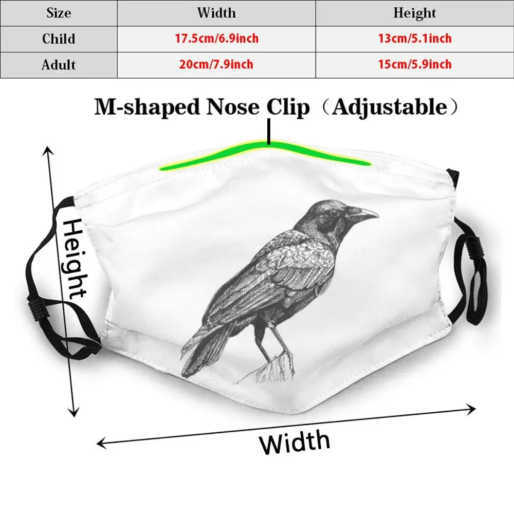 American Crow Print Washable Filter Anti Dust Mouth Mask Birds Bird Crows Corvids Blackbird Wildlife | Аксессуары для одежды