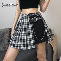 sweetown stripe plaid pleated skirts womens dark academia preppy style gothic clothes low waist girl mini skirt with sashes