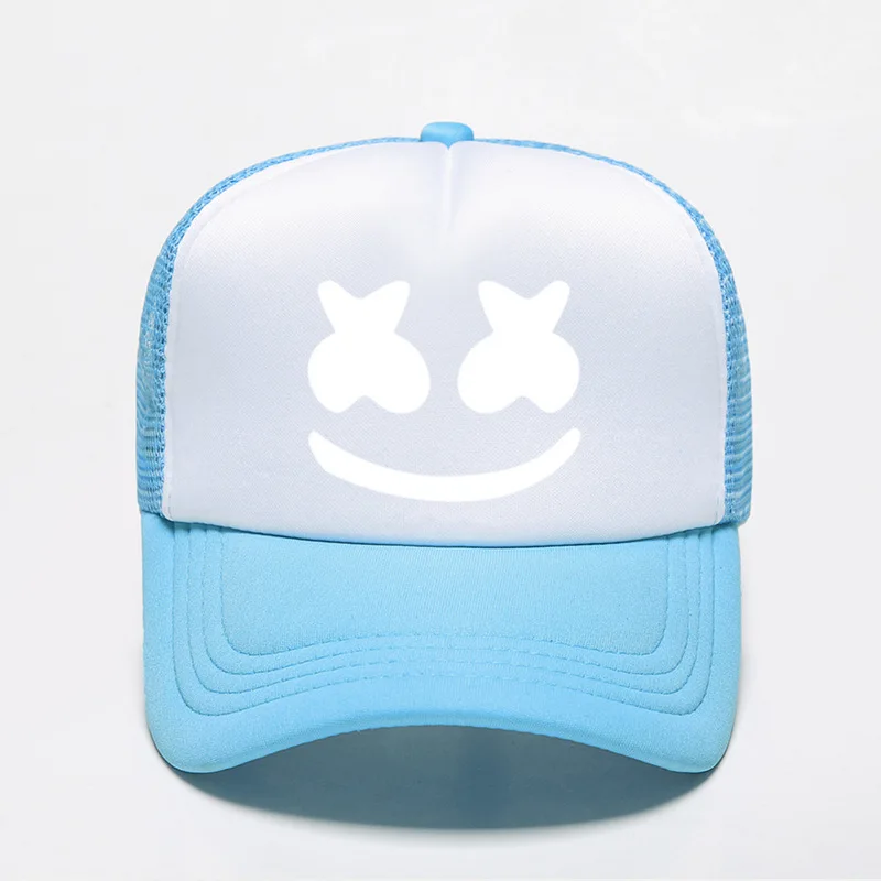 Хлопковые сахарные шляпы Marshmello с принтом лица смешной улыбающийся Dj лето осень бейсбольная шляпа папа женщины Кепка мужчины casquette - Цвет: cyan