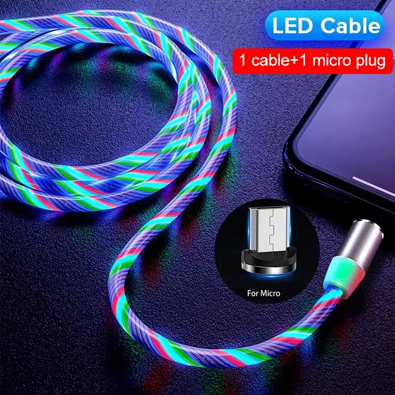 Suntaiho USB магнитная зарядка течёт светильник светодиодный Micro USB магнитный кабель Быстрая зарядка для iphone светильник ing USB Type C кабель Магнитный кабель для мобильного телефона - Цвет: For micro LED