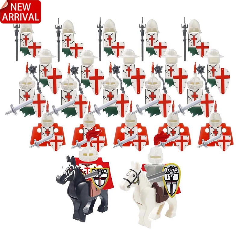 

24pcs Dragoon Castle Royal King's Knight Crusaders Knights Battle Steed Rome Cavalry Warrior Building Block Mini Figure