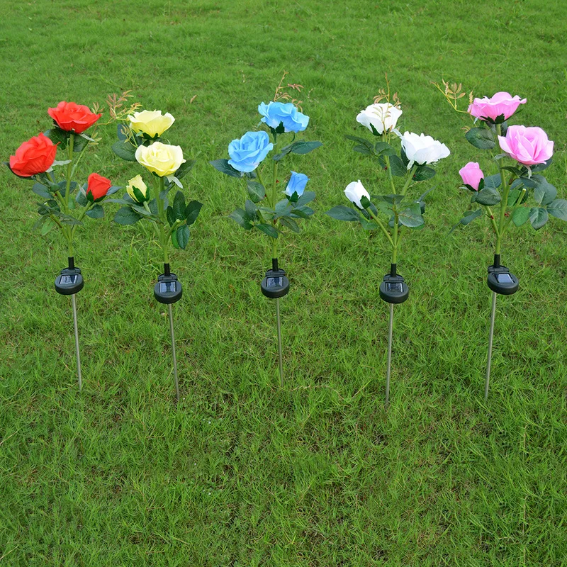 

Outdoor Solar Powered 3 LED Light Waterproof Rose Flower Stake Lamp for Home Garden Yard Lawn Path