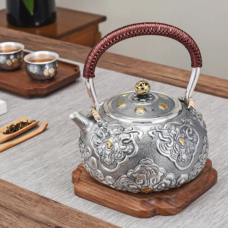 Чайный набор ручной работы из серебра 999 пробы |