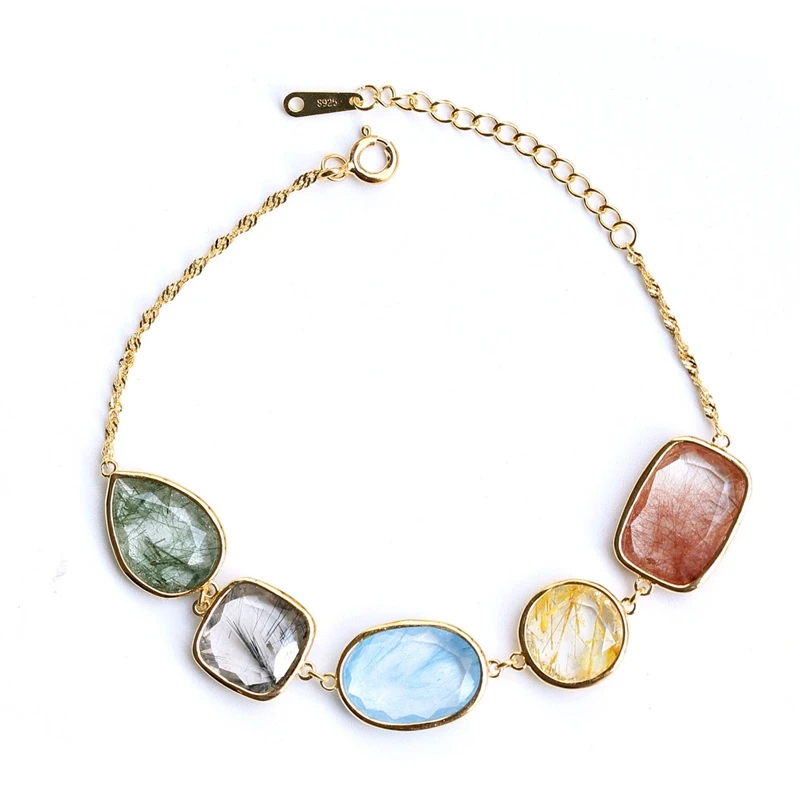 

Japanese Light Luxury Ginza Limited 925 Sterling Silver Bracelet Hair Crystal Aquamarine Labradorite Valentine's Day