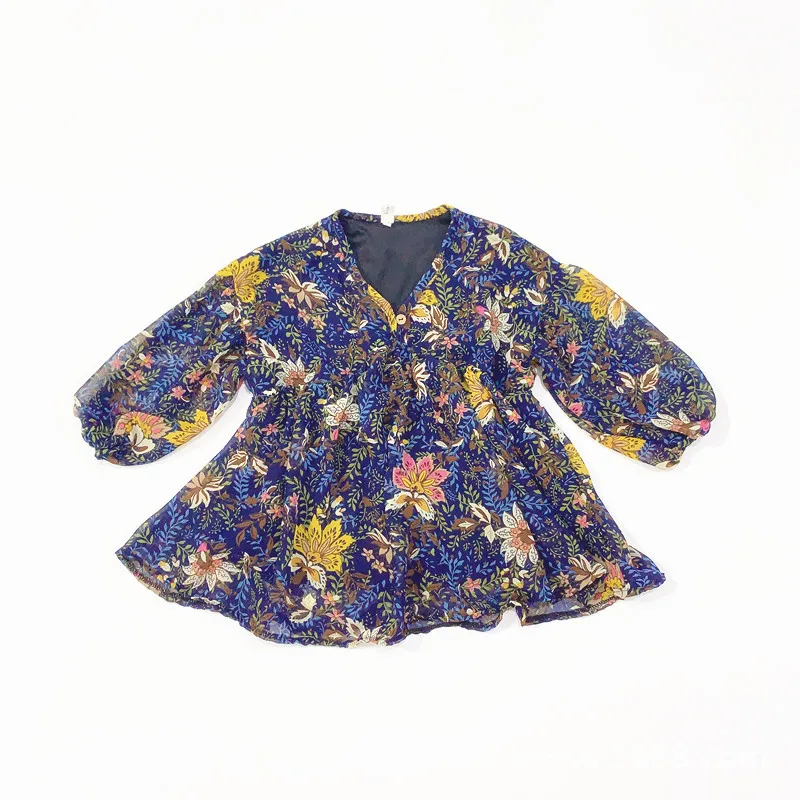 

New children's wear Korean version of Spring and Autumn Girls' Western Lady floral chiffon skirt female baby dress