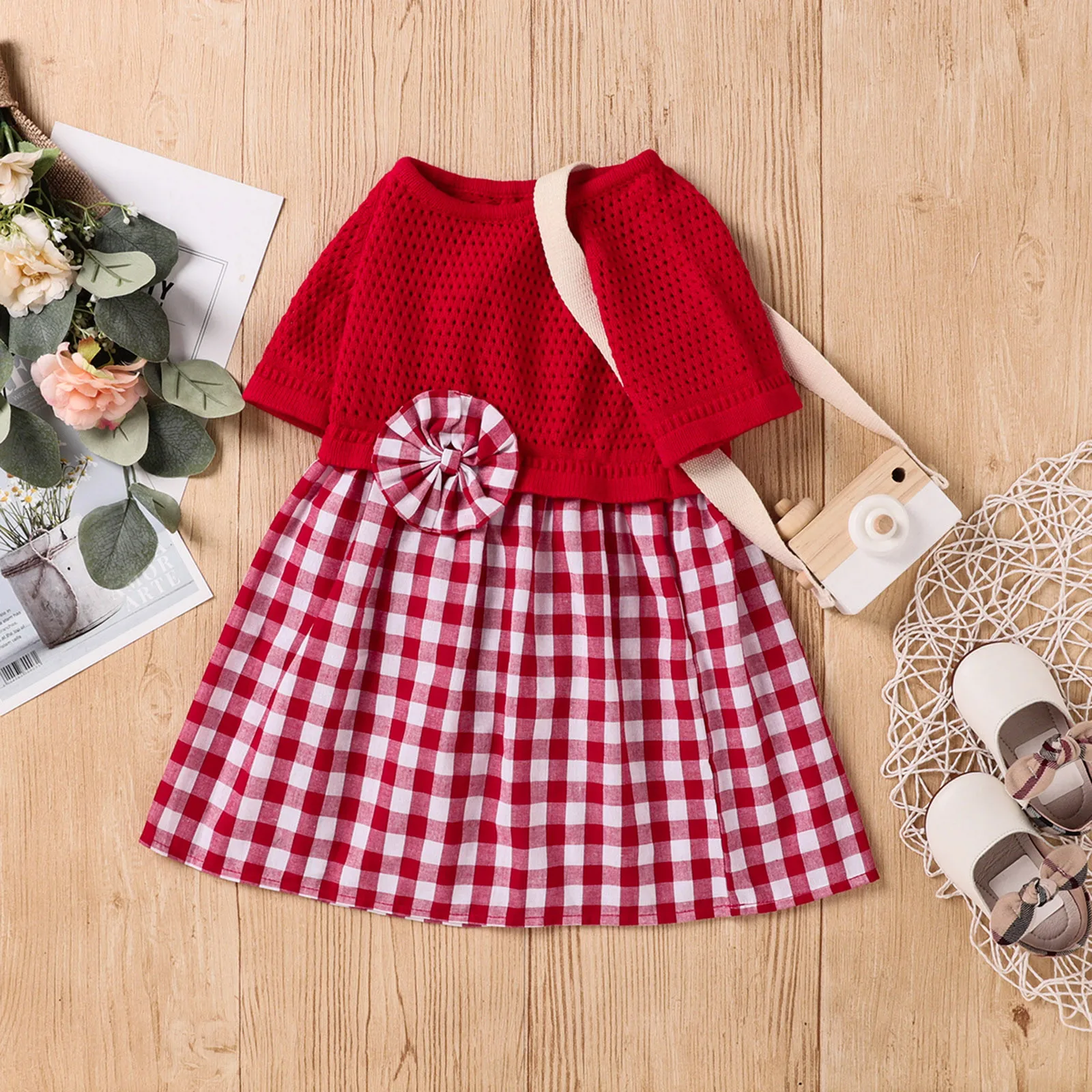 Летнее платье для маленьких девочек вязаные клетчатые лоскутные платья пляжное