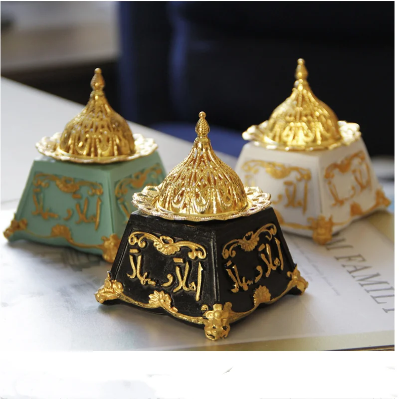 

Полимерная курильница Ближнего Востока, ретро, Арабская смола, золотистая металлическая классическая курильница для ароматерапии, чайный ...