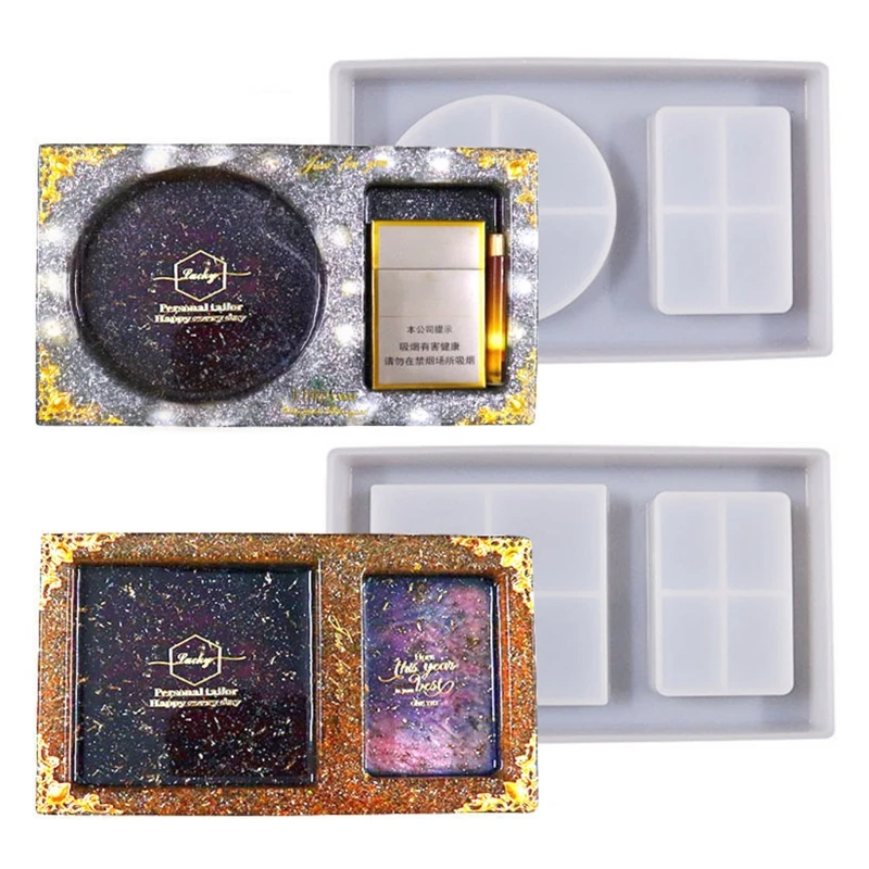 

2 in 1 Tray Epoxy Resin Mold Cigarette Case Jewelry Storage Box Silicone Mould