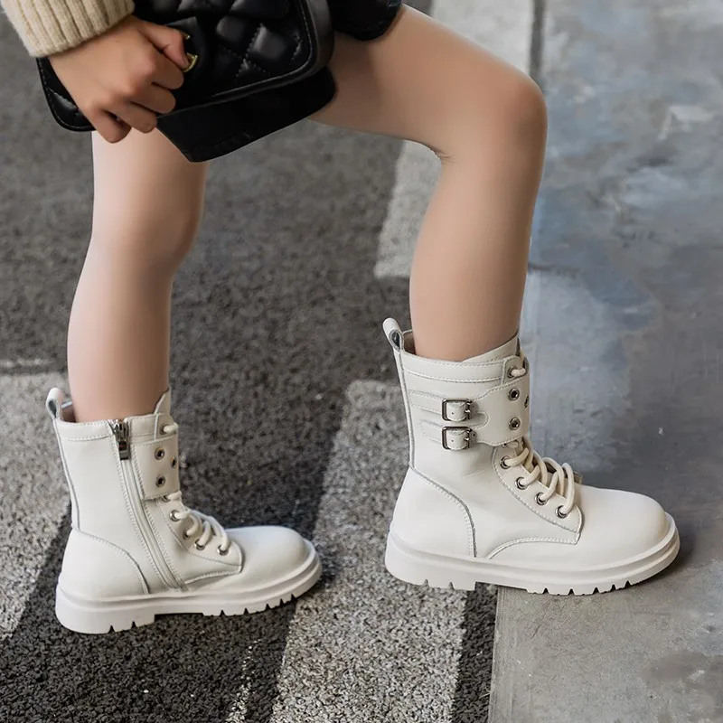 

2021 Fashion Girls Boots New Autumn Winter Leather Children Martin Long Snow Boots For Girls Brand Sport Shoes Kids Sneakers