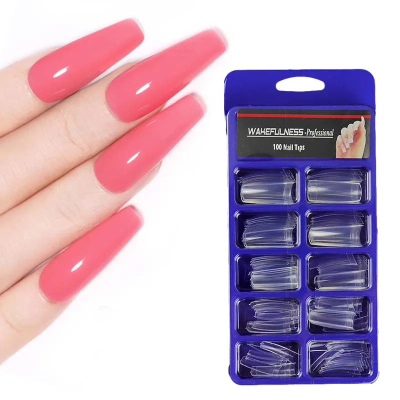 

100Pcs Long Ballerina False Nails Acrylic French Full Nail Tips Press on Fake Nails Coffin Shape Nail DIY Nail for UV Gel