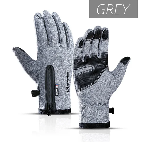 Grey Gloves Victgoal перчатки Сенсорный экран Термальность ветрозащитные велосипедные перчатки полный палец зимние толстые спортивные велосипедные перчатки для MTB оборудование - Цвет: Grey Gloves