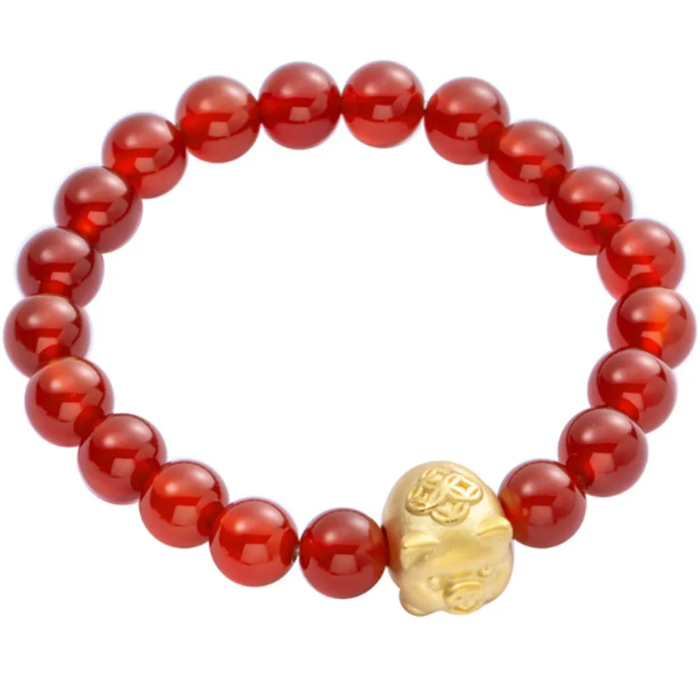 

Wholesale Women's Pure 999 Silver Natural Red Onyx Beads Pig Charm Bracelet Elastic Rope Beaded Bracelet Golden Pig Bring Wealth