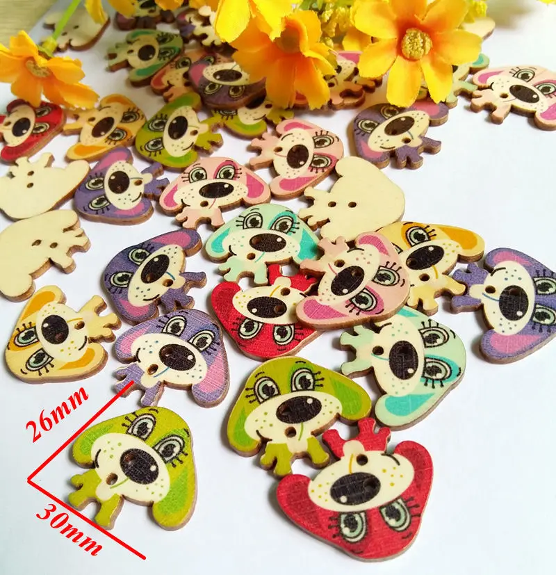 

50pcs New Hot sale Mixed 2 Holes Wood Natural dog Sewing Scrapbook Craft Decor Buttons botones Craft DIY Scrapbook